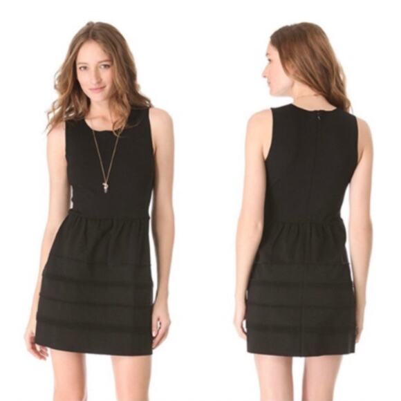 Madewell Black Silhouette Raw Hem Textured Stripe Sleeveless Dress S Small - Picture 1 of 10